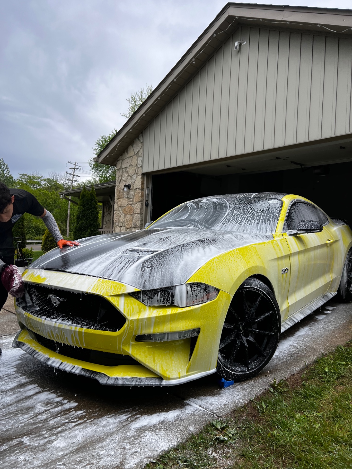 Ford Mustang foam wash by Poveda Premium Auto Care