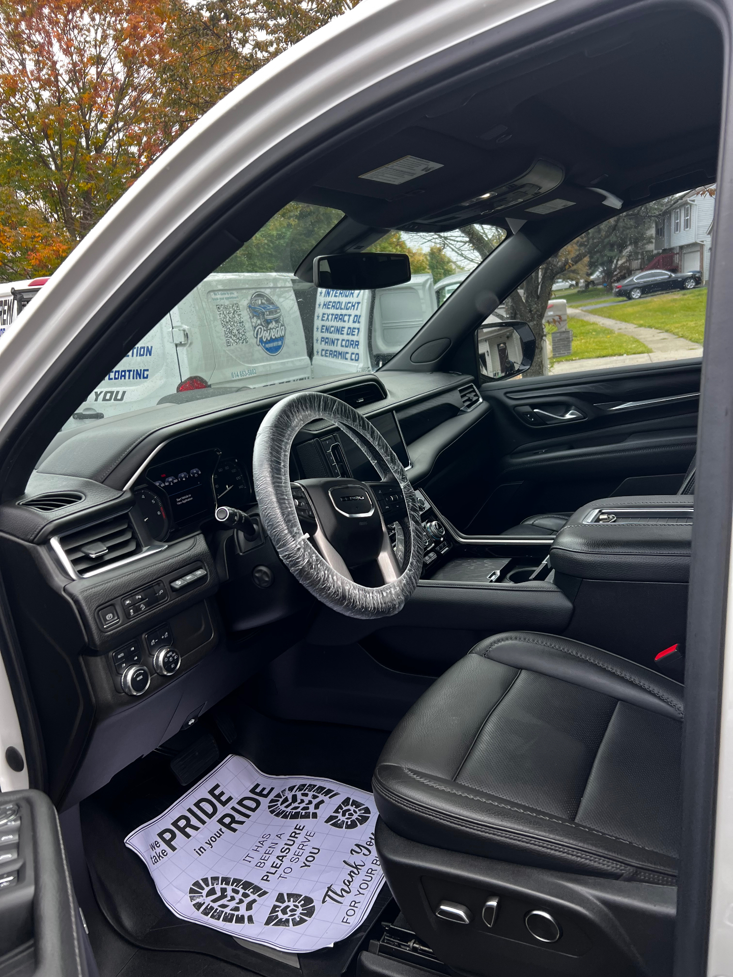 Detailed black leather SUV interior